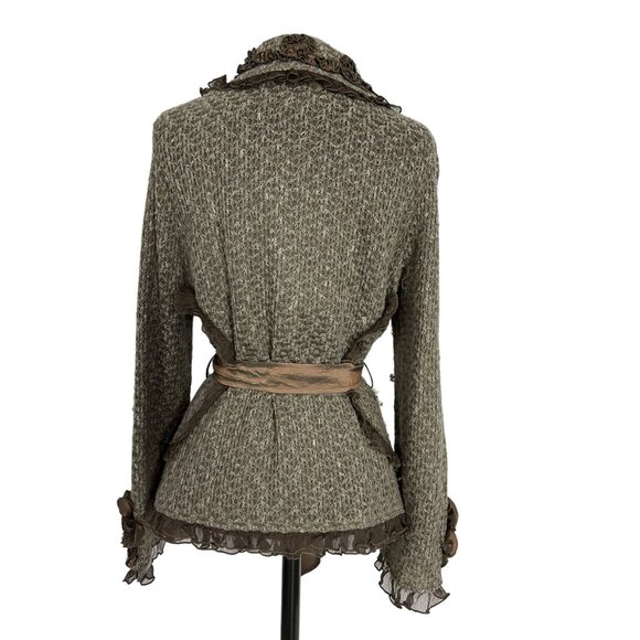 Hope Emma Darling Cardigan Wool Blend Sweater Ruffles Flowers Rabbit Fur - Picture 6 of 10